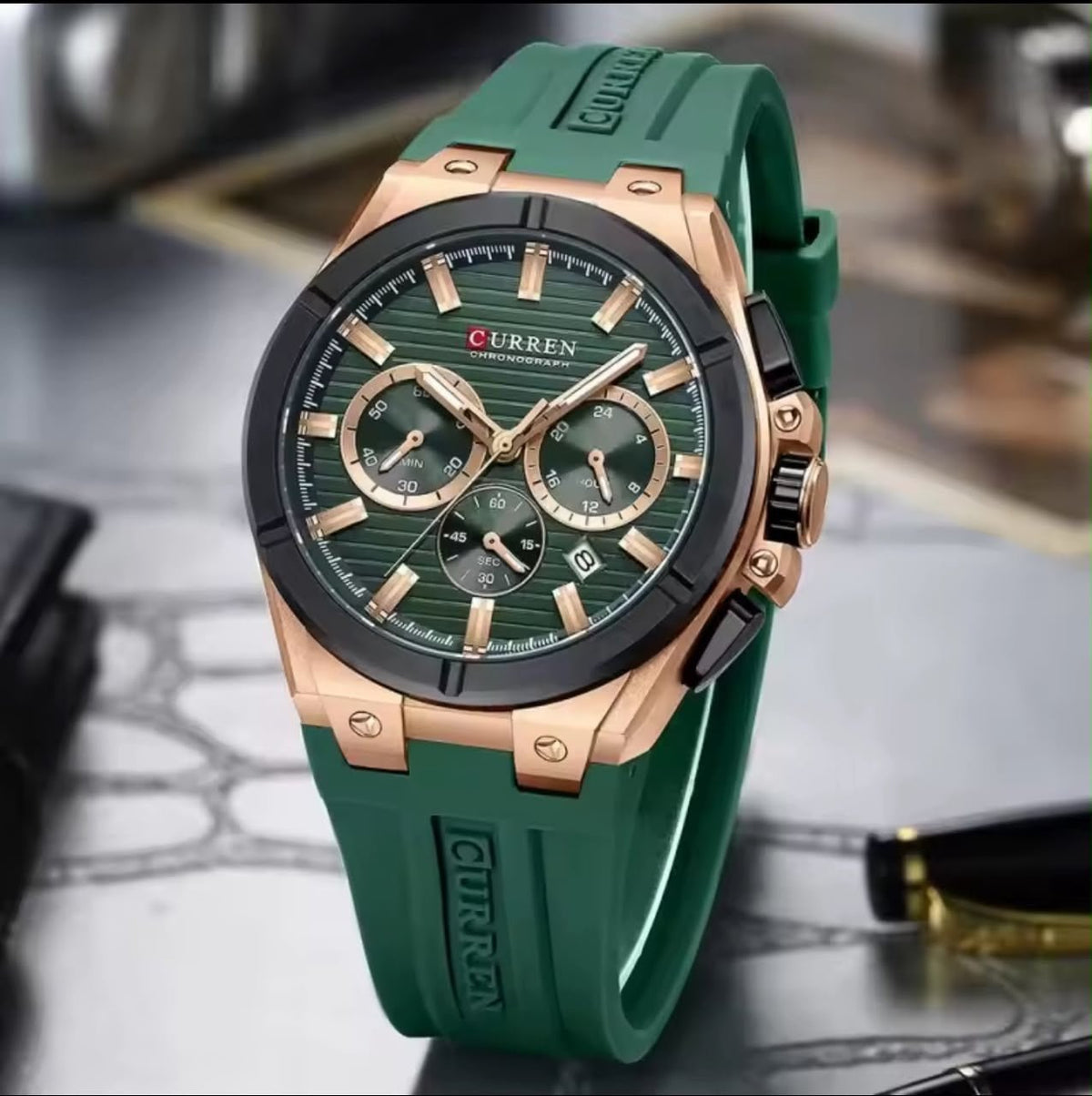 CURREN Chronograph Watch – Sporty Octagonal Case Men’s Quartz Watch - Everything By Bidmic
