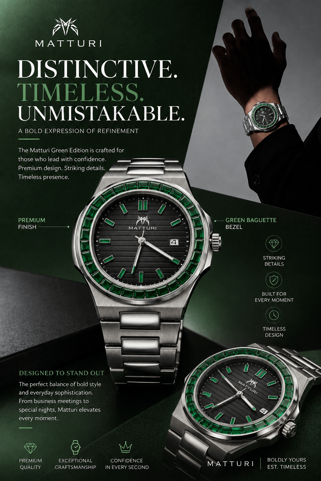 Matturi Green Emerald-Inspired Luxury Timepiece - Everything By Bidmic